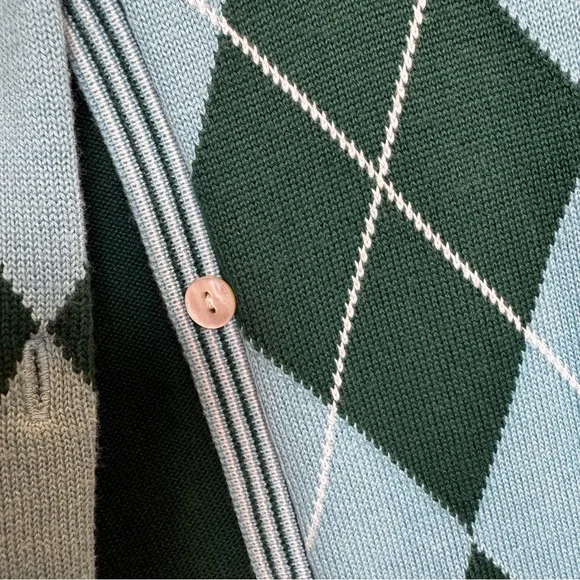 Lands’ End 100% Supima Cotton Argyle Cardigan Green Blue Women’s Size Large - Picture 6 of 11